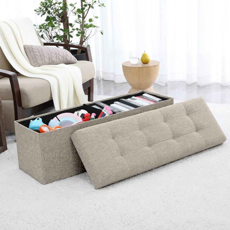 Foldable Tufted Linen Storage Ottoman Bench On Sale Bed Bath